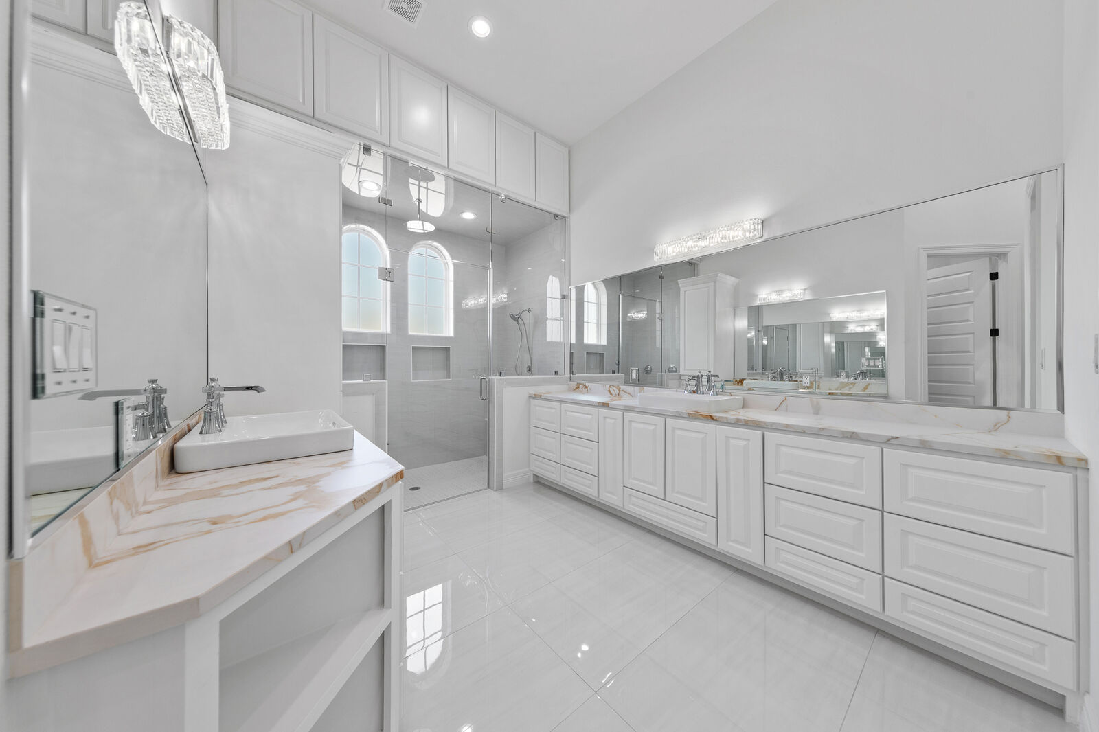 Primary bathroom with marble finishes